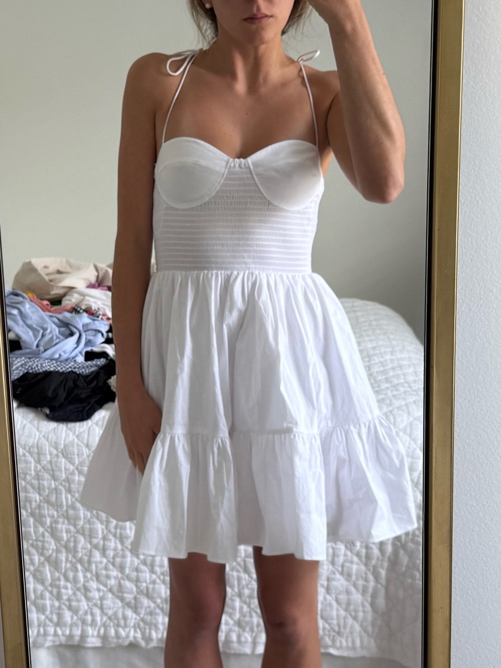 STAUD White Tie-Shoulder Mini Dress